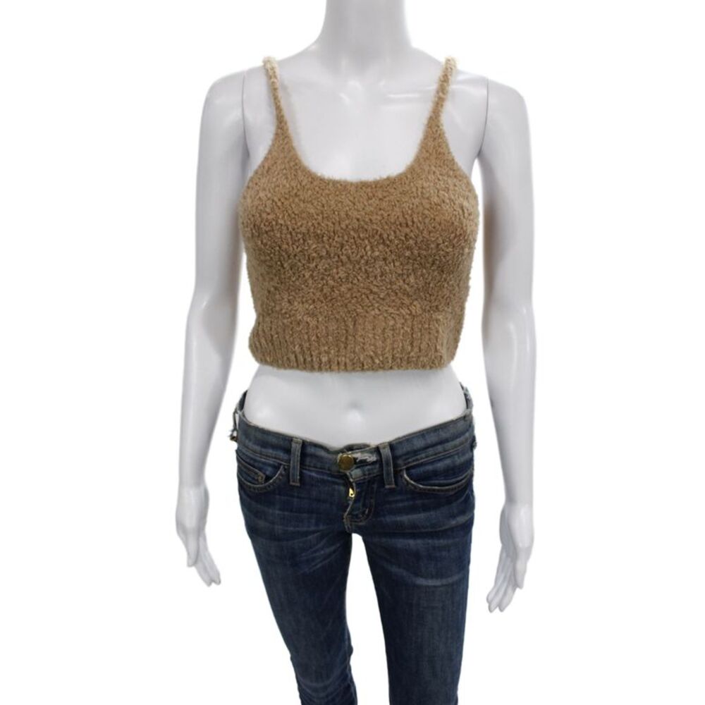 Le Ore Womens Camisole Cropped Tan Wool Blend Button Round Neck Size XS